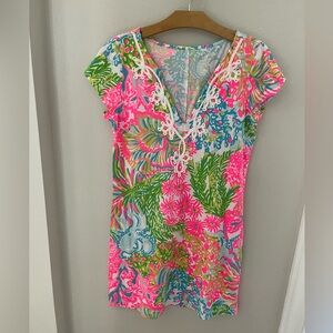 Lilly Pulitzer Brewster Dress Size Small Pink Green More Lovers Coral V Neck